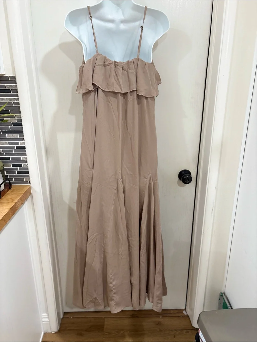 Abercrombie & Fitch simple minimalist flowy Beige Ruffle Slip Maxi Dress